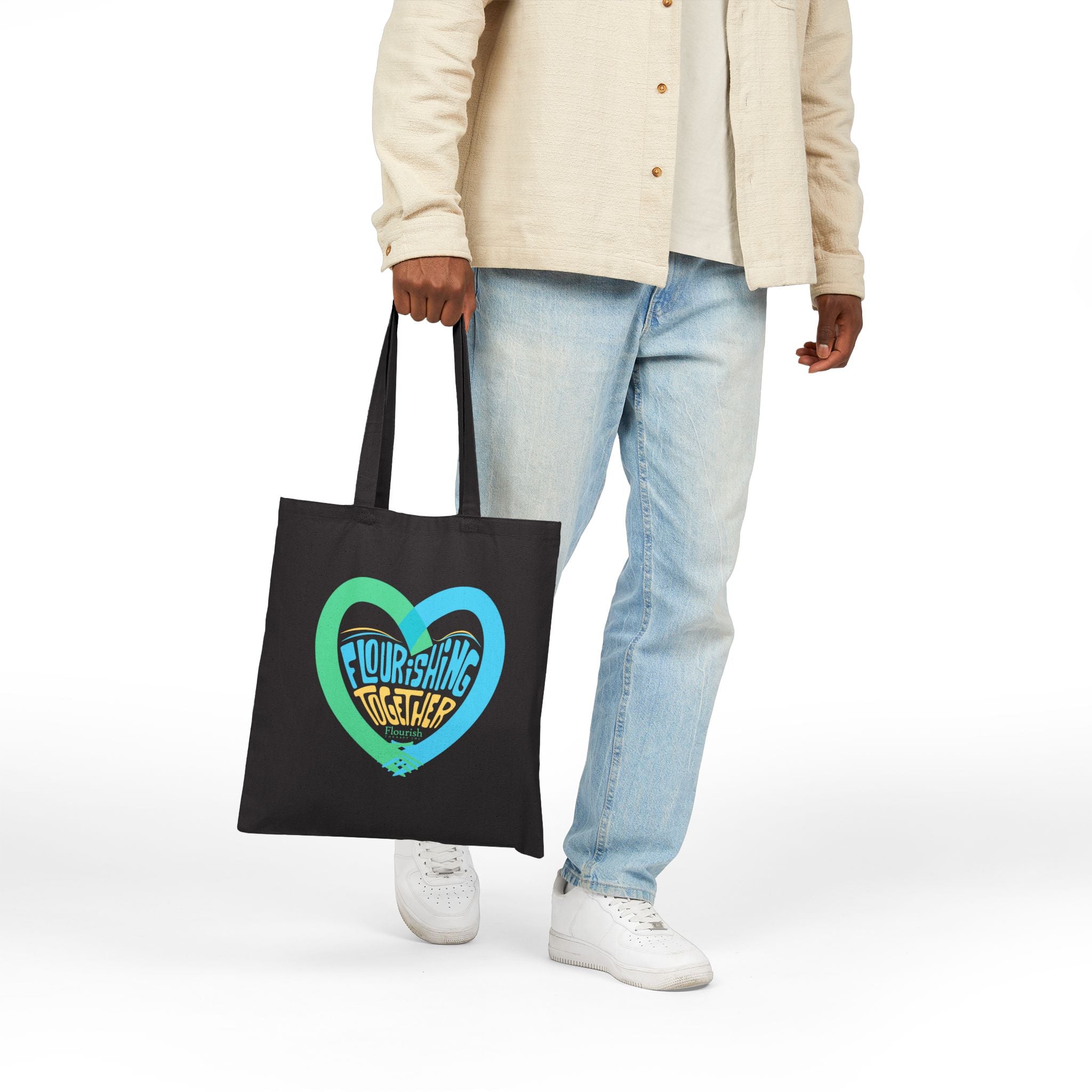 Heart Hands Flourishing Together Black Tote Bag – Flourish Therapy Collection